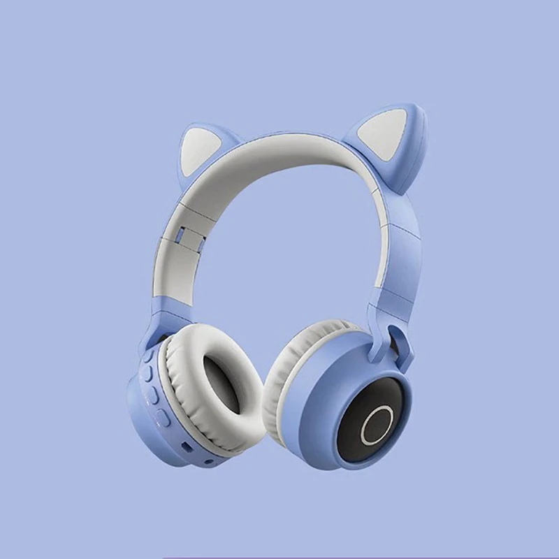 Cartoons Head Mounted Wireless Bluetooth Headphones Kid Pink Cat Ear Foldable Stereo Sound Luminous Headset Kids Earphone