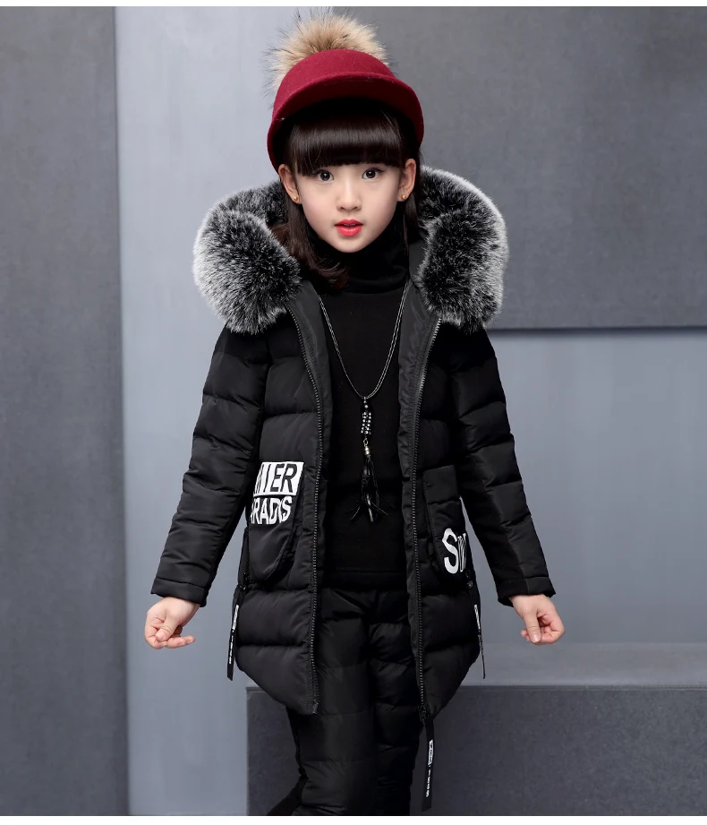 Комплекты одежды для русской зимы для девочек, теплый жилет с капюшоном, куртка+ теплый топ+ штаны, комплект зимней одежды из 3 предметов для девочек, хлопковое пальто с меховым капюшоном