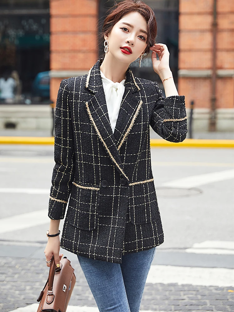 Blazer feminino xadrez preto e branco │Chic Princess