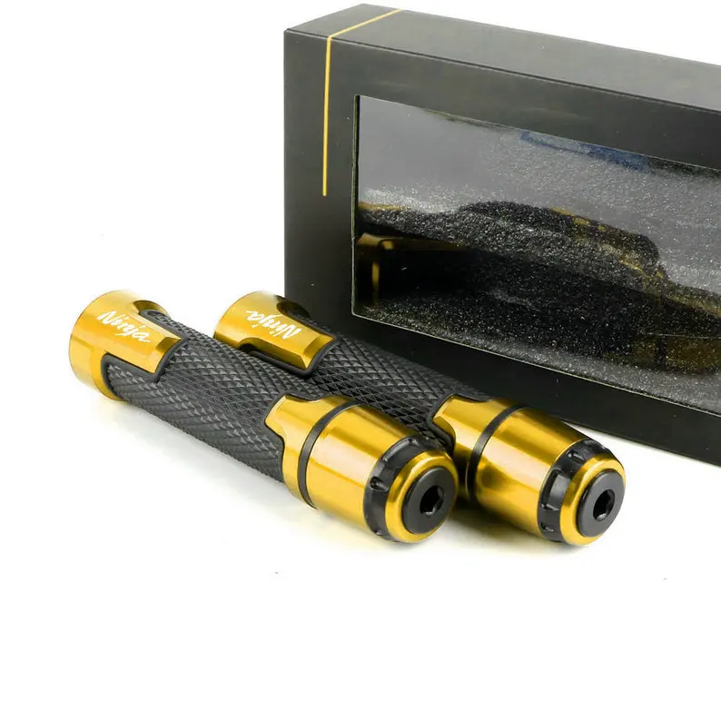 Gold Аксессуары для мотоциклов алюминиевый ЧПУ резиновый гелевый руль торцевой заглушка рукоятка для KAWASAKI NINJA 250 300 400 Z400 - Цвет: Gold
