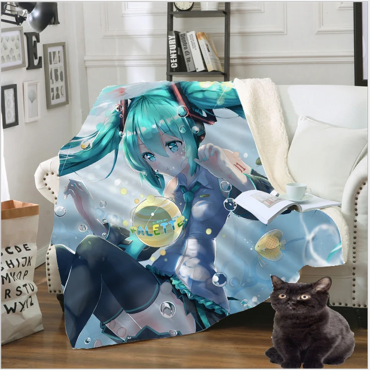 

Hatsune Miku Blanket 3D Print Anime Girl Fleece Quilt Teens Travel Casual Sofa Keep Warm Throw Plush Snow Soft Bedspread B176-06