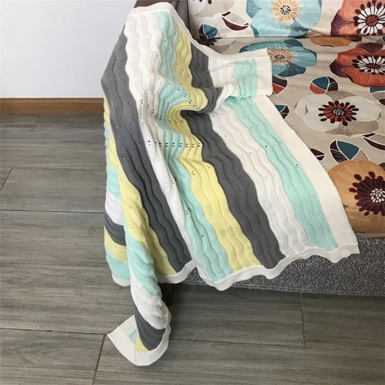cotton knitted rainbow stripes baby blanket color gradient breathabe kids blanket newborn swaddle infant cart blanket quilt