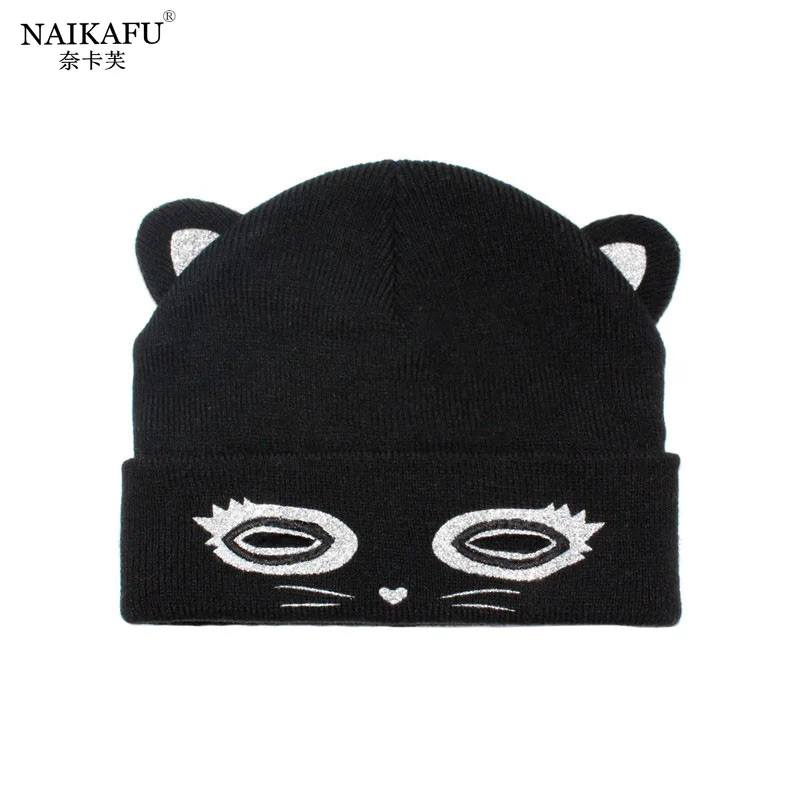 

2019 Autumn And Winter New Style Cute Cat Animal Yarn Knitted Hat CHILDREN'S Cartoon Embroidery Men And Women Baby Flanging Hat