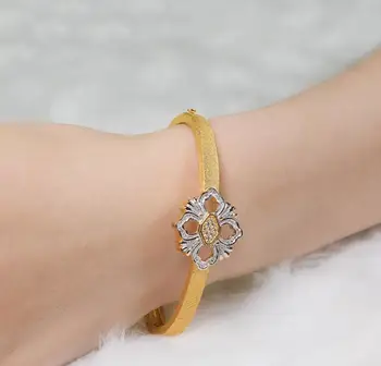 

925 Sterling Silver Jewelry gorgeous gold flower bracelet fashion Hollow geometric circle bangle wedding silver open Cuff Bangle