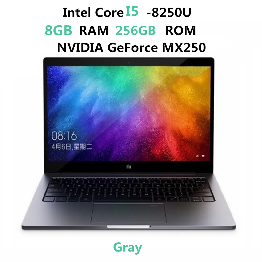 Xiaomi Mi Air 13,3 дюймовый ноутбук Windows 10 Intel Core i5-8250U/i7-8550U 1,6 GHz 8GB ram 256GB SSD датчик отпечатков пальцев - Цвет: Gray  i5  8G 256G