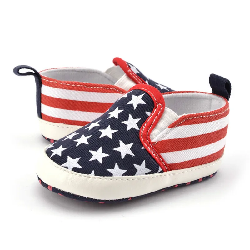 

Newborn Toddler Baby Shoes Boy Girl Soft Sole Cotton Flag Style Infant Anti-Slippery Casual Canvas Crib Shoes Moccasins Baby