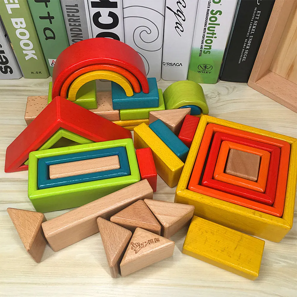 32-piece Kids Wooden Rainbow Stacking Blocks Educational Montessori Toys Baby Early Education Boys and Girls Gifts