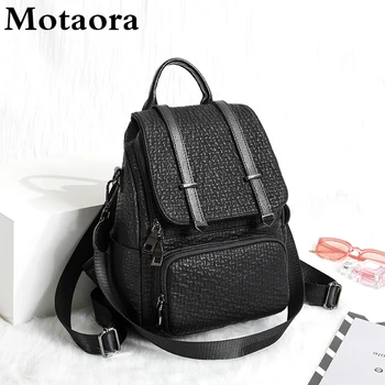 

Motaora Women's Backpack 2020 Fashion Leather Shoulder Bag Classic Black School Backpack For Girls Personality Travel Bag Female