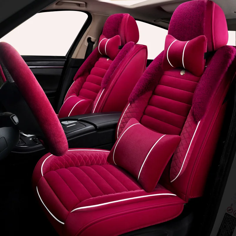 Универсальная шерстяная подушка для автомобильного сиденья, зимний теплый чехол для автокресла для mitsubishi pajero 4 2 sport outlander xl asx, аксессуары lancer - Название цвета: Red deluxe