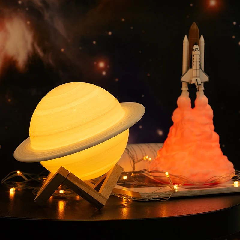  2019  Dropship Rechargeable 3D Print Saturn Lamp Like Moon Lamp Night Light For Moon light with 2Co - 4000036733104