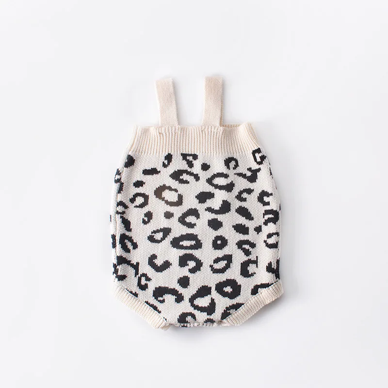Модный костюм для маленьких девочек Хлопковый вязаный комплект для малышей, леопардовое пальто+ комбинезон, костюм весенне-осенняя одежда для малышей зимняя одежда для малышей