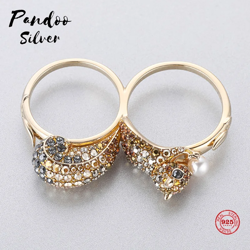 

PANDOO Fashion Charm Pure 925 Silver Original 1:1 Copy, Fantasy Secret Cute Squirrel Ring Ring Female Luxury Jewelry Gifts