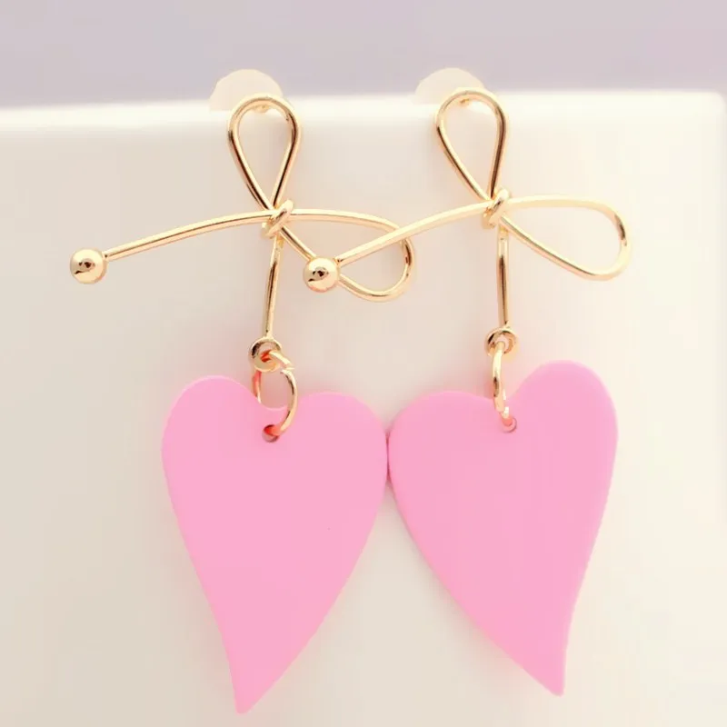 Pink Модные золотые Цвет в форме сердца геометрической формы висячие серьги в виде капель с кристаллами в форме Для женщин brincos Vintage Красный Зеленый Желтый серьги нерегулярные Корейская Ювелирная повязка на голову - Окраска металла: Pink