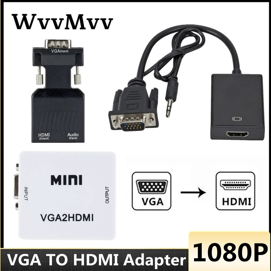 Adapter konwertera HD 1080P VGA na HDMI Adapter VGA na komputer Laptop na projektor HDTV wideo Audio HDMI na VGA HD