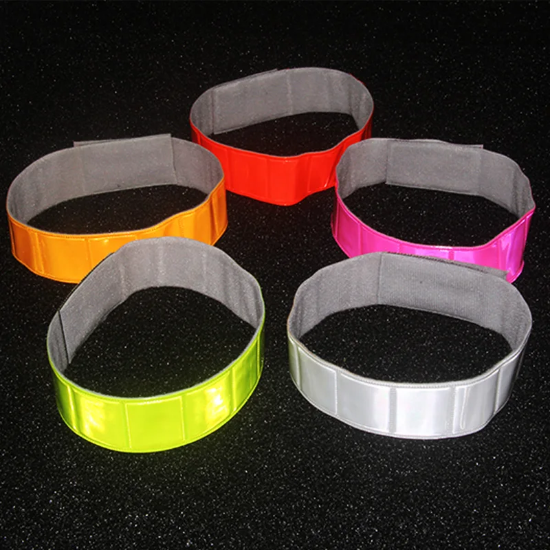 5 PCS 3cmX38cm Soft PVC Fluorescent Reflective Wristband With Back High Visibility Armband Bracelets For Cycling Running Jogging
