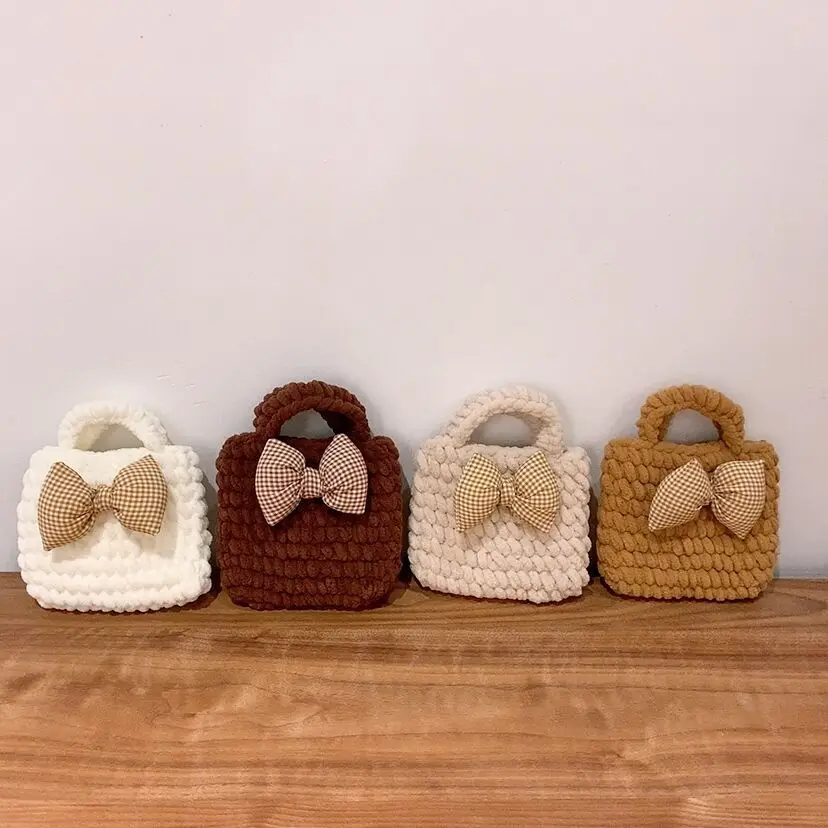 

Kids Girl Knit Mini Shoulder Bag Cotton Hand Bag Shoulder Bag Children's Coin Purse Small Wallet Snack Bag