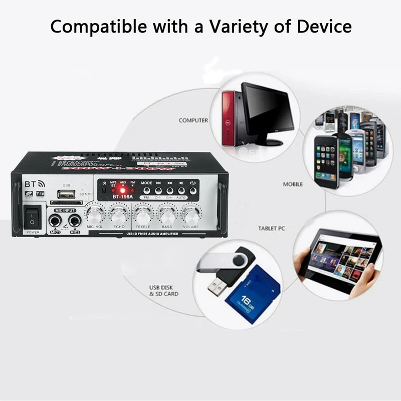 Усилитель мощности Bluetooth 600 Вт усилитель басов стерео Hi Fi SD FM USB для домашнего