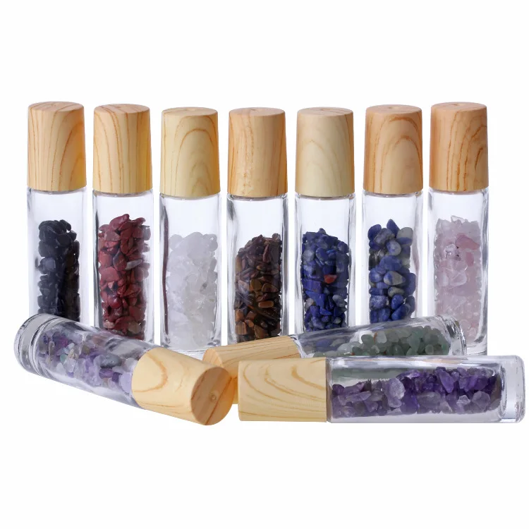 Essential Oil Diffuser 10ml Clear Glass Roll on Perfume Bottles with Crushed Natural Crystal