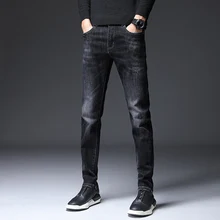 Джинсы мужские новые зимние эластичные черные мужские брюки для отдыха ремонт мужские брюки