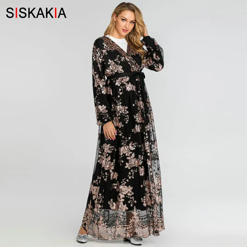 Siskakia роскошное высококачественное кружевное бронзовое платье с длинными рукавами элегантные модные Дубай платья абайя мусульманская Юба вечерние платья осень