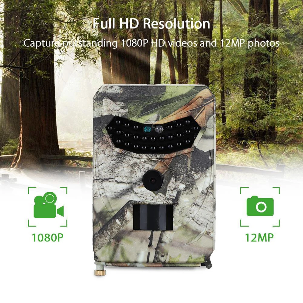 

Trail Camera 12MP 1080P 26pcs Infrared LEDs 940nm Hunting Camera IP56 Waterproof 120 Degree Angle Wild Night Vision Camera