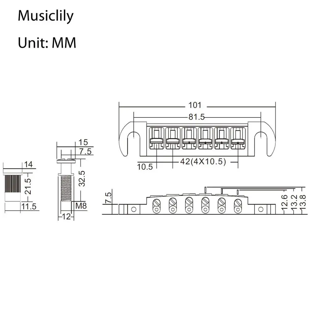 Rabo de Porco Ponte de Enrolar sem Fio com Estilo Pigtail de 52.5mm Musiclily Ponte Ajustável Estilo Guitarra Elétrica Dourada Pro - Image 2