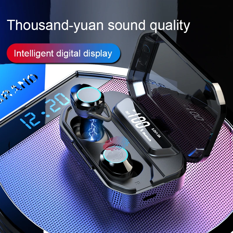 

G02 TWS 5.0 Bluetooth Stereo Earphone Wireless IPX7 Waterproof Touch Earbuds Headset 3300mAh LED Smart Power Bank Phone Holder