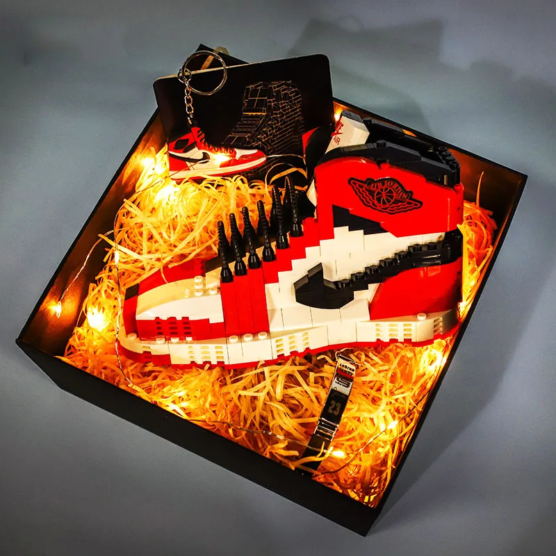 

Bricks Basketball Shoes Model AJ Bricks Shoes Black Red Toe Bricks Basketball Shoes Small Particles Bricks Assembled Toy Gift
