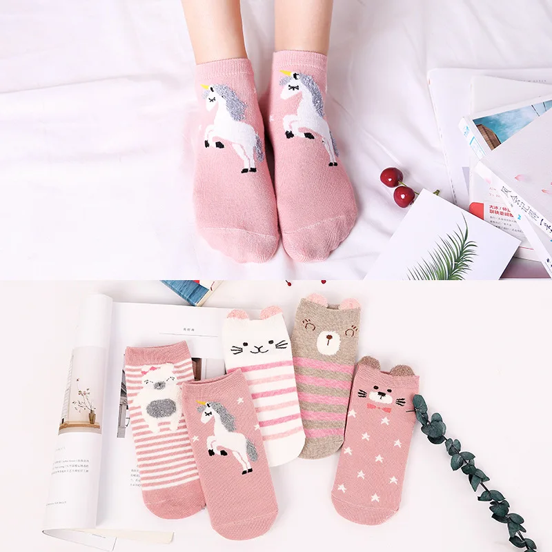 

Spring New Women Stereoscopic Cartoon Cotton Sock Pink Cute Ankle Socks Short Sock Bear Horse Cat Casual Animal Ear Girl Socks