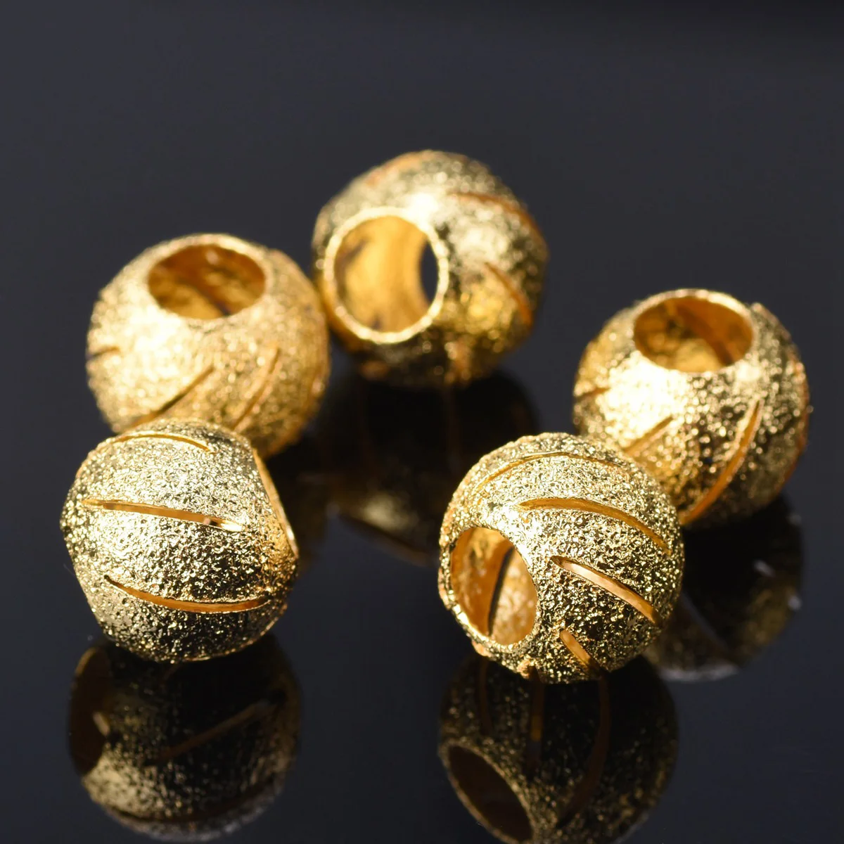 Plated Gold Color Silver Color Round 6mm 8mm Hollow Matte Metal Brass Loose  Spacer Beads For Jewelry Making DIY