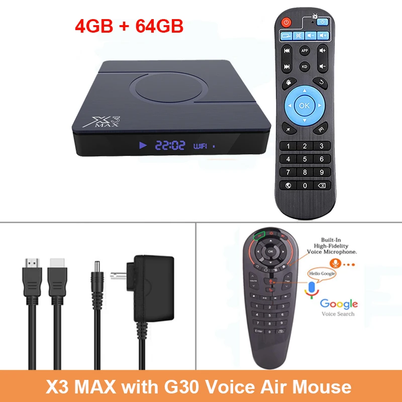 4GB 64GB G30 Лидер продаж X3 MAX Smart tv Box Android 9,0 Amlogic S905X3 4 ГБ 32 ГБ 64 Гб 8K 1080P HD медиаплеер двойной wifi Netflix Google плеер - Цвет: 4GB 64GB G30
