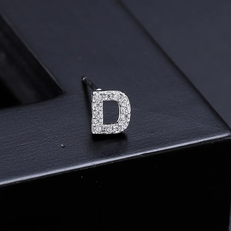 D Мини-серьги-гвоздики с A-Z, серьги с буквами, серебряные серьги-гвоздики, ювелирное изделие, креативный Рождественский подарок для женщин и девочек - Окраска металла: D