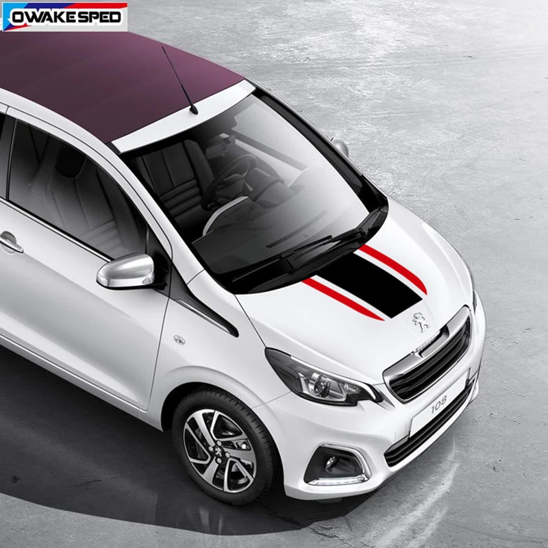 

Racing Sport Stripes City Car Styling Hood Stickers Auto Bonnet Engine Cover Decor Vinyl Decal For Peugeot 108
