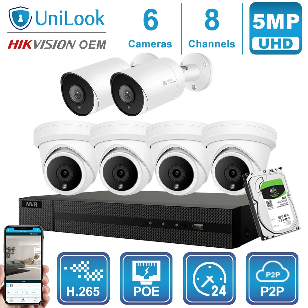 Hikvision OEM 8CH 4 к NVR 5MP купол/пулевые смешанные POE IP Камера 4/6/8 шт. комплект открытый системы безопасности CCTV NVR Kit с 1/2/4 ТБ HDD
