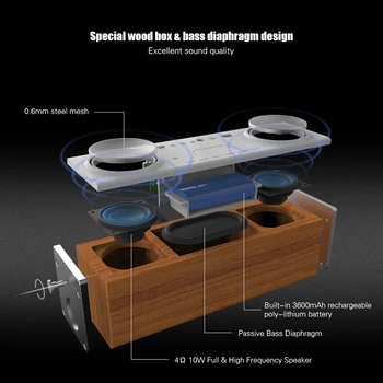 

Portable Wooden Wireless Bluetooth Speaker Dual 10W Super bass Speakers Support TF Card AUX-in with Carrying Handle