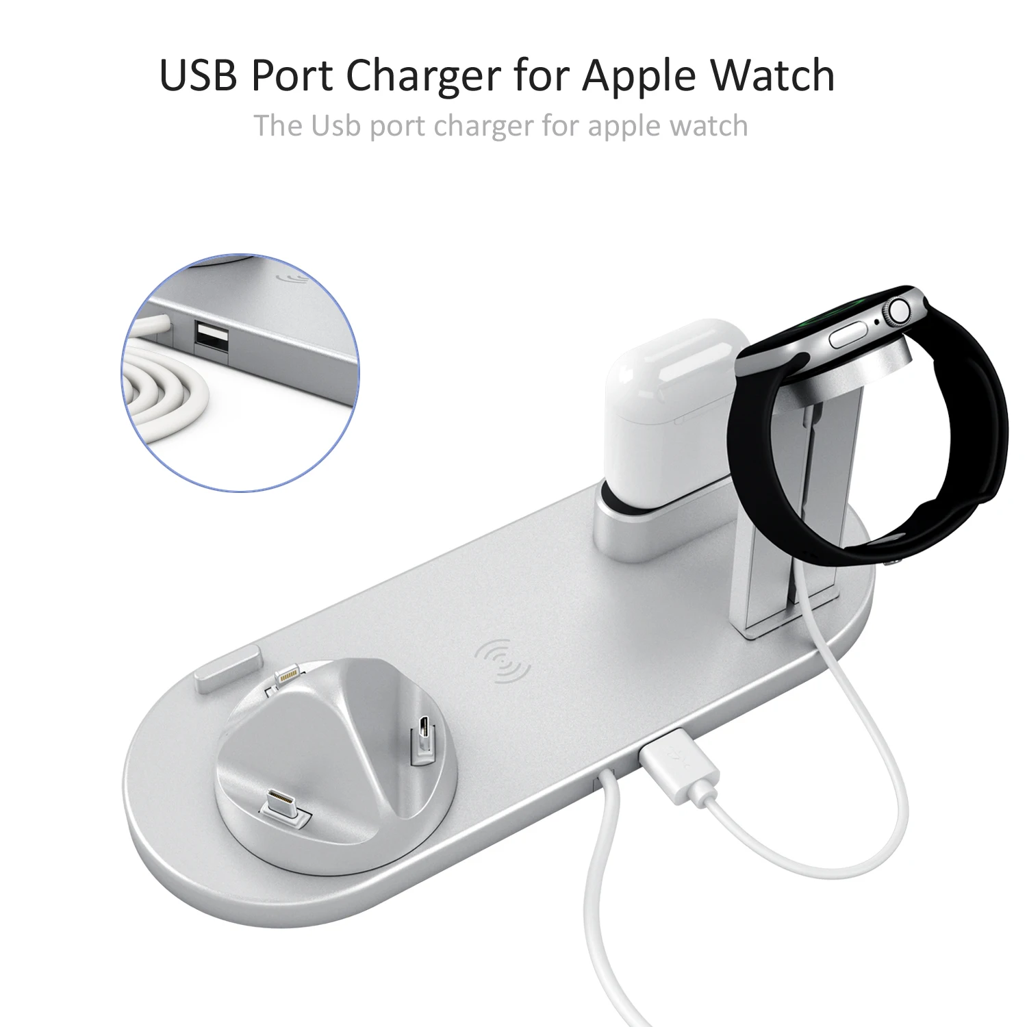 Беспроводное быстрое зарядное устройство для AirPods iWatch и мобильных телефонов usb type-C многофункциональная вращающаяся на 360 ° Подставка для зарядки