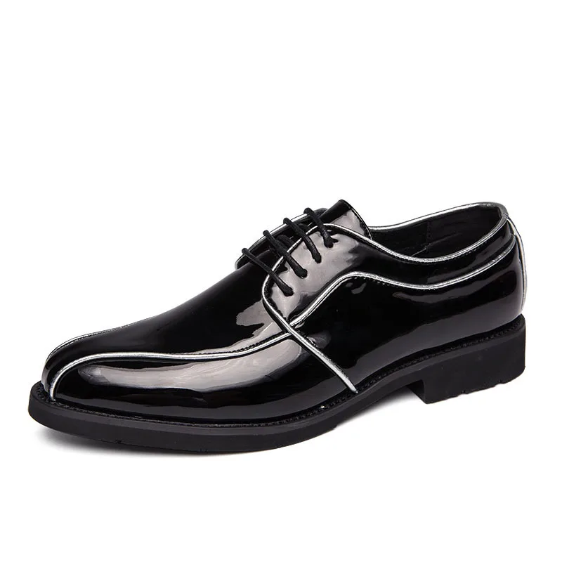 Merkmak Pointed Toe Men Shoes Fashion Lace-up Oxfords Shoes Big Size Business Formal Leather Shoes for Party Wedding - Цвет: T1