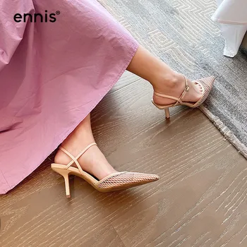 

ENNIS Summer Thin High Heel Pumps Pointed Toe Heels Mesh Casual Shoes Women Genuine Leather Sandals Pumps Shoes Big Size P0035