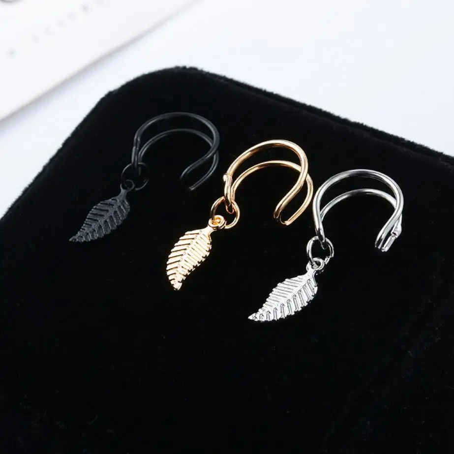 

Fashion No Pierced Ear Clip Cuff Wrap Earrings Leaf Feather Pendant Non-piercing Clip Earrings for Women Party Statement Jewelry