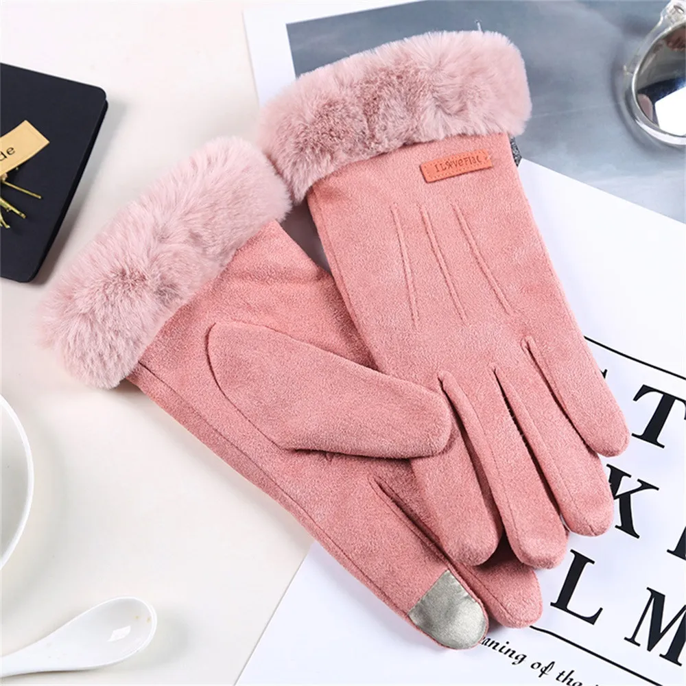 Модные женские перчатки, зимние милые меховые теплые рукавицы, плюшевые рукавицы на запястье, женские перчатки для спорта на открытом воздухе, Luvas# T5P
