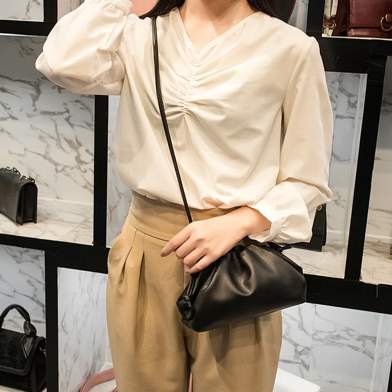 Black Small Мешочек Сумочка, дневной клатч вечерние Конверт Сумка кошелек Для женщин большие Ruched Подушка кожаная сумка летняя сумка; белый, черный и зеленый цвета; Новинка - Цвет: Black Small