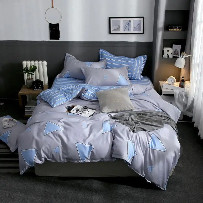 

40 Blue Geometric Nordic style 4pcs Bed Cover Set Cartoon Duvet Cover Bed Sheets And Pillowcases Comforter Bedding Set 2TJ-61001