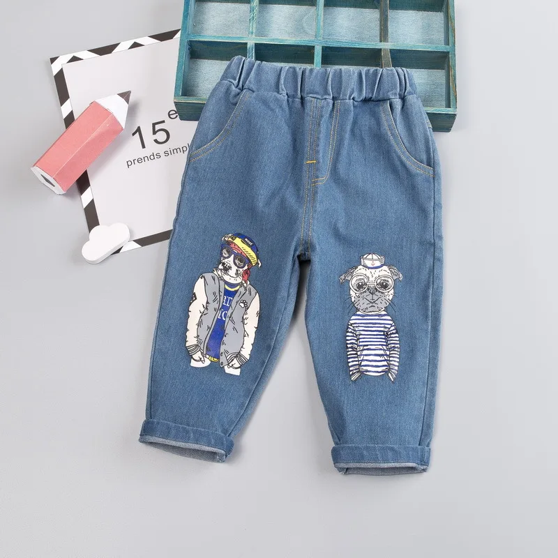 Today Will Grab Autumn New Style Children‘s Jeans Set Pure Cotton Tatting Cowboy Micro Elastic Softness Moderate