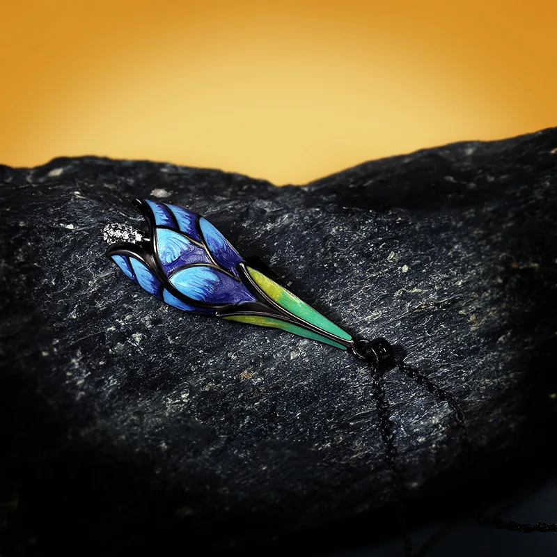 2023 New Dream Color Blue Lotus Necklace Ethnic Elegant Ladies 925 Silver Necklace Handmade Enamel Ladies Jewelry Charm Necklace - Image 4