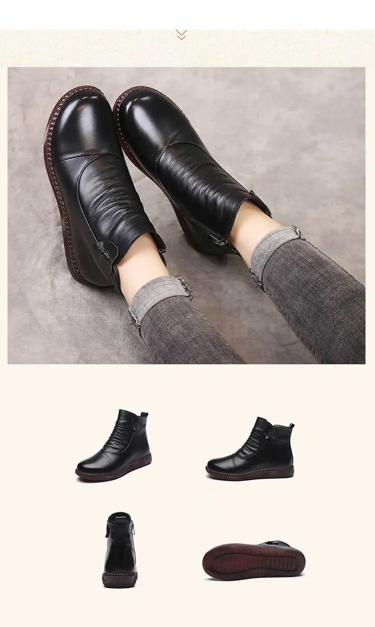 GKTINOO Autumn Winter Woman Genuine Leather Ankle Boots Female Casual Shoes Women Waterproof Warm Snow Boots Ladies Shoes