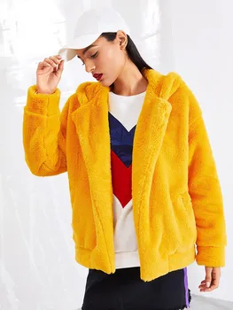 

elegant winter jacket for women Plus Size Short Faux Coat Warm Furry FauxLong Jacket Long Sleeve Outerwear2019#4