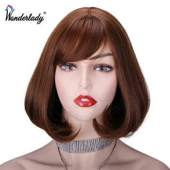 

WonderLady Synthetic 12 inch Straight Short Bob Wigs With Bangs Black Brown Ash Grey Red Heat Resistant Cosplay Wigs For Women