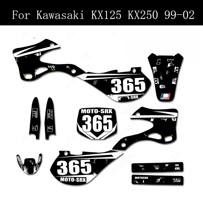 

1999-2002 For Kawasaki KX 250 Motorcycle Fairing Graphics Stickers Kits Decals Black Background KX125 KX250 1999 2000 2001 2002