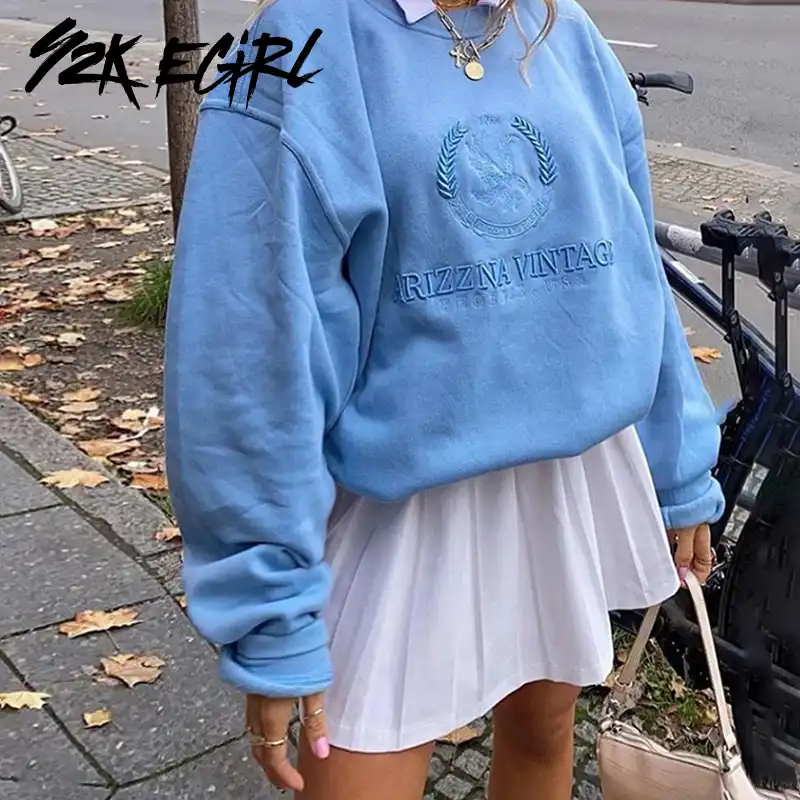 Y2k Egirl Vintage Crewneck Long Sleeve Oversized Sweatshirts Harajuku 90s Fashion Letter Embroidery Loose Tops Winter Outfits Hoodies Sweatshirts Aliexpress