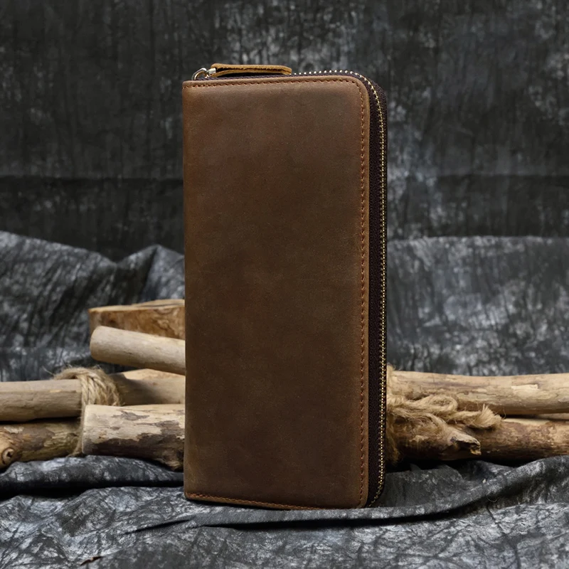 Men S Crazy Horse Leather Long Wallet Zip Around Genuine Leather Wallet Phone Case Purse With Coin Pocket 4 Interlayer Pocket Phone Case Purse Leather Walletgenuine Leather Wallet Aliexpress